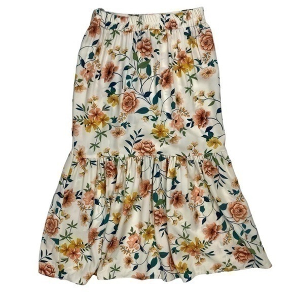 Milk & Honey Ruffle Hi Low Maxi Skirt Sz S Floral Elastic Waist Boho Summer NEW - Picture 3 of 9